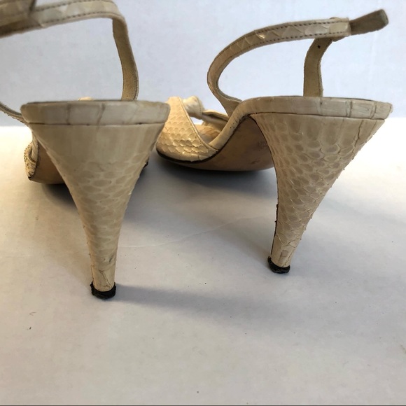 Vintage Bruno Magli Made in Italy Cream Snake Skin Peeptoe Slingback Heels - Picture 3 of 9